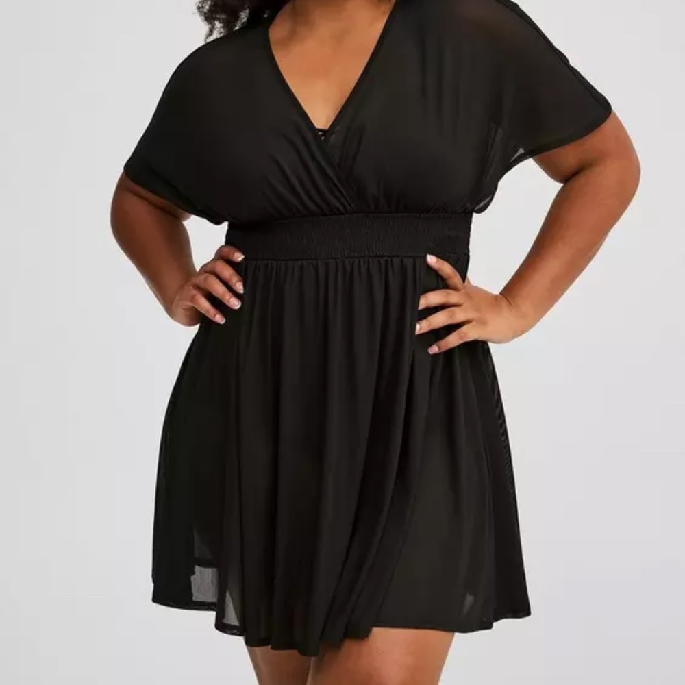 Torrid Black Smocked Waist Cover-Up Dress 4X Swim Beach EUC